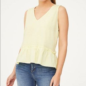 Chalk Yellow Linen-Blend Peplum Tank